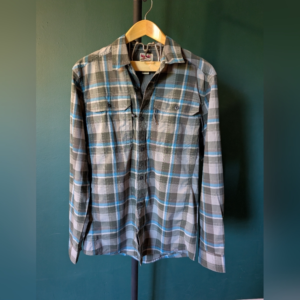 Men's L.L. BeanGray/Blue Plaid Button Down Long Sleeve Shirt, Size M Tall